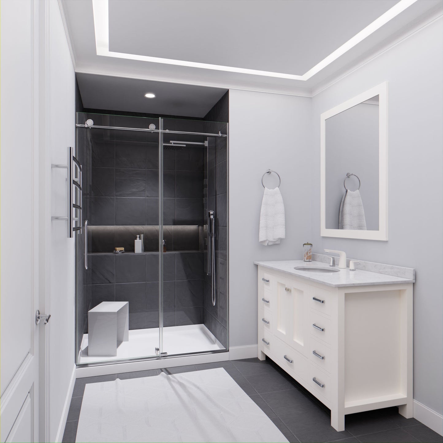Anzzi Leon Series 48 in. by 76 in. Frameless Sliding Shower Door with Handle SD-AZ8077-01  - SD-AZ8077-01BG